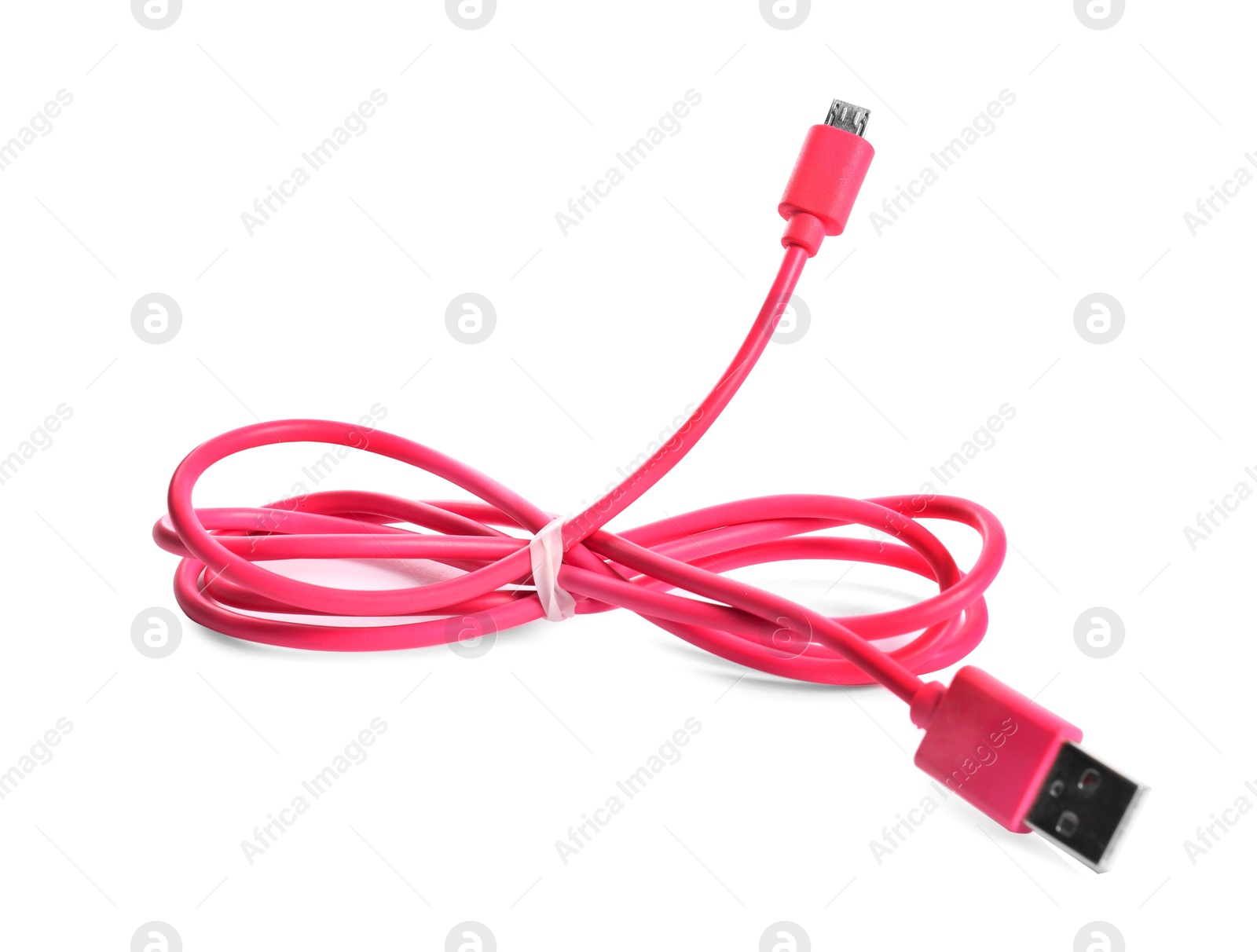 Photo of Pink USB charge cable isolated on white