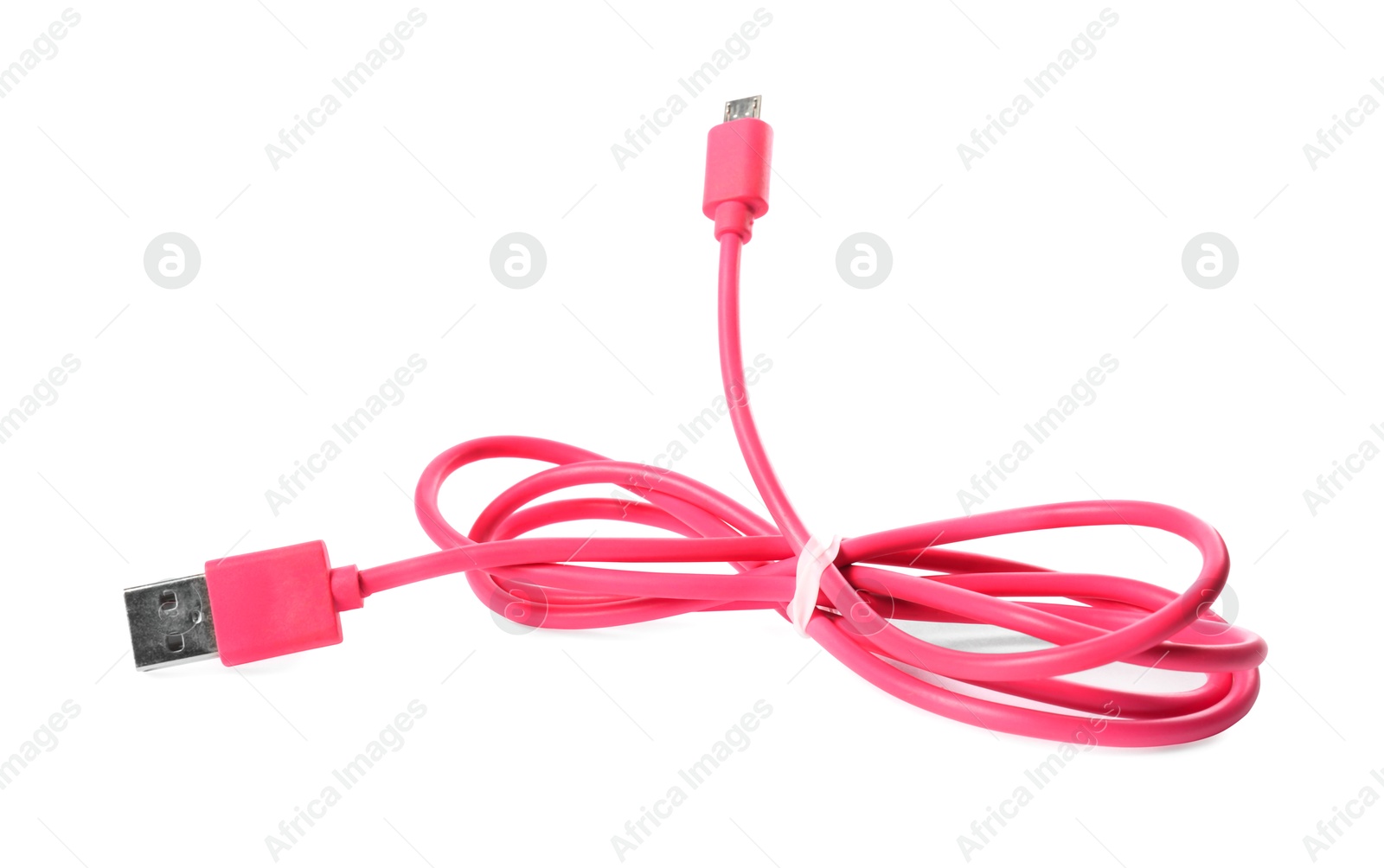 Photo of Pink USB charge cable isolated on white