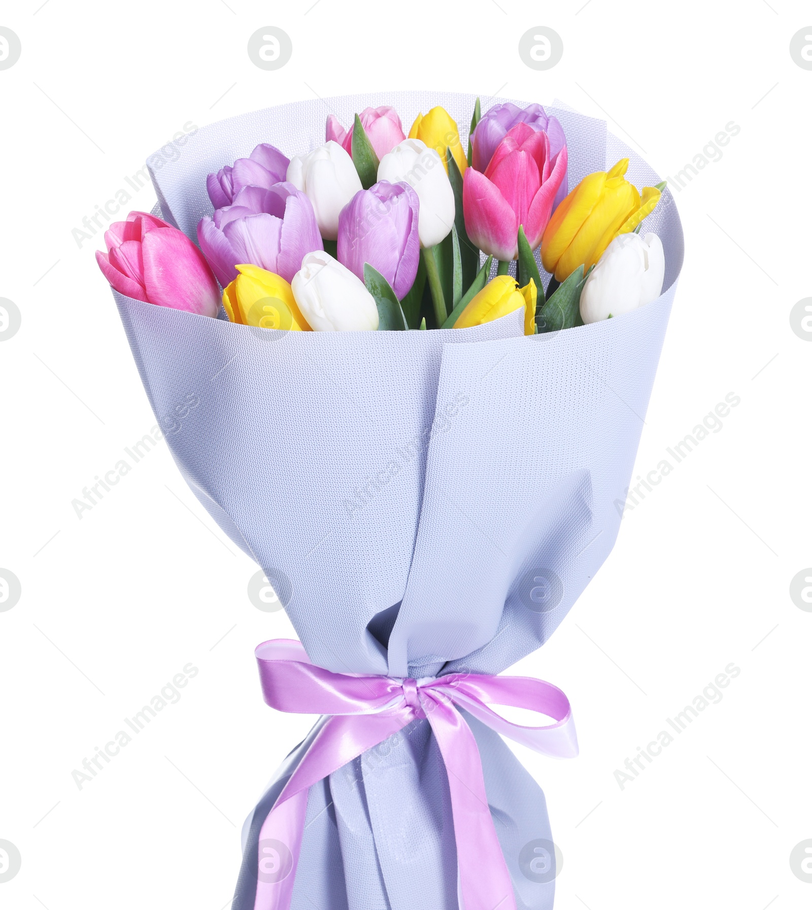 Photo of Bouquet of beautiful bright tulips isolated on white