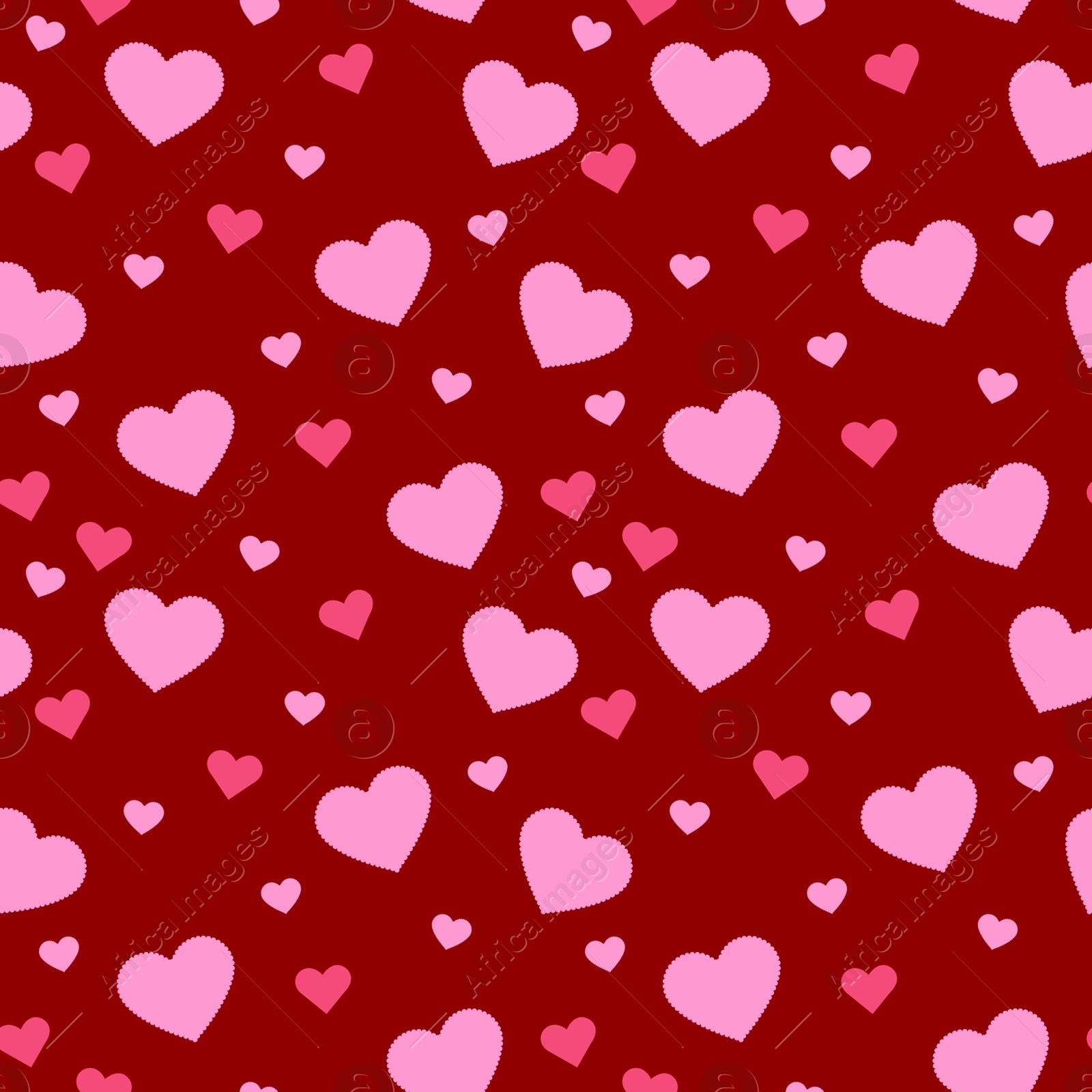 Image of Pattern of pInk hearts on red background