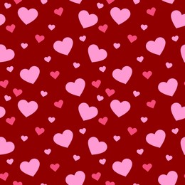 Image of Pattern of pInk hearts on red background