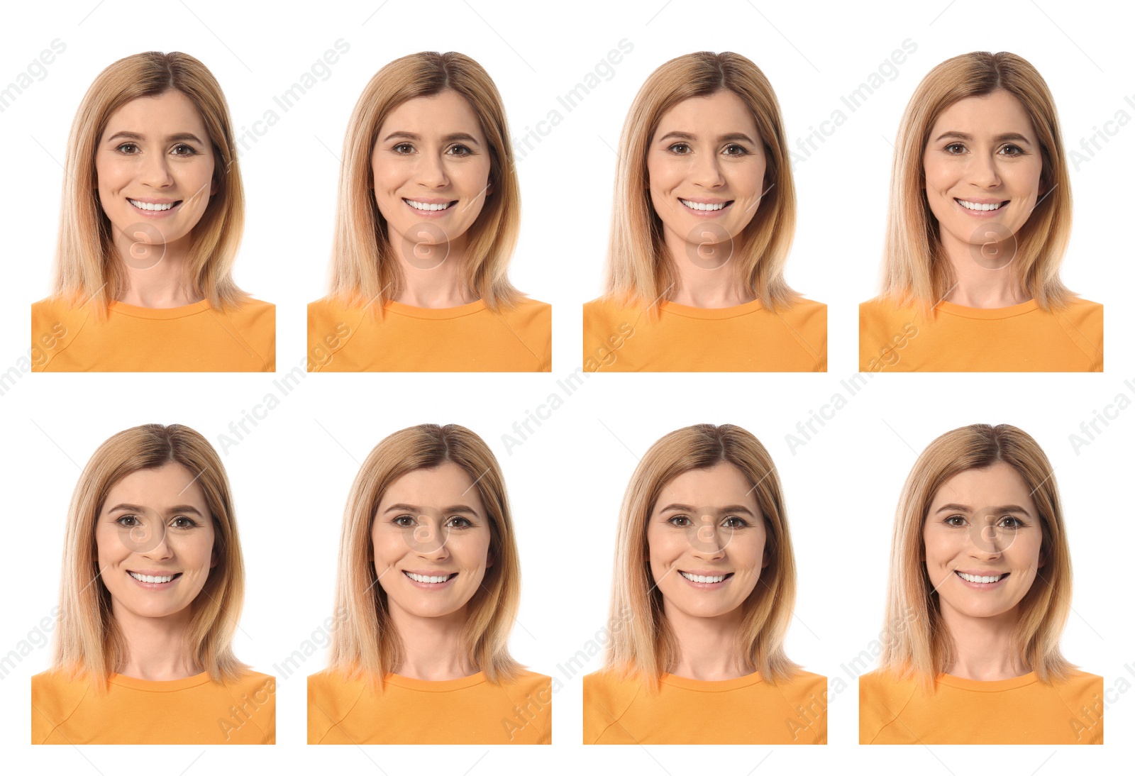 Image of Photo of woman for passport or other document on white background, set