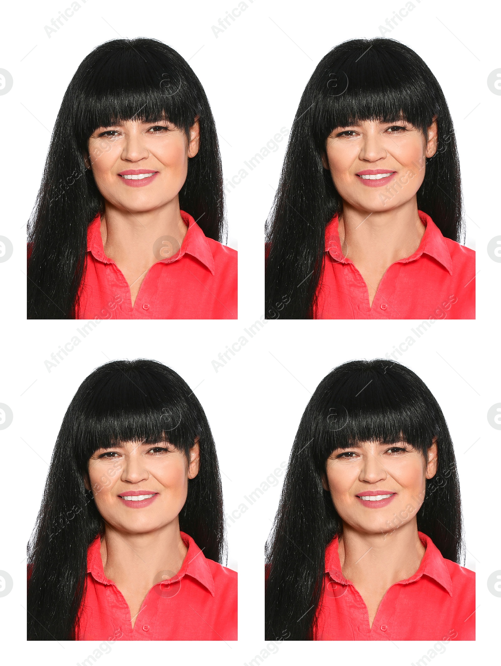 Image of Photo of woman for passport or other document on white background, set