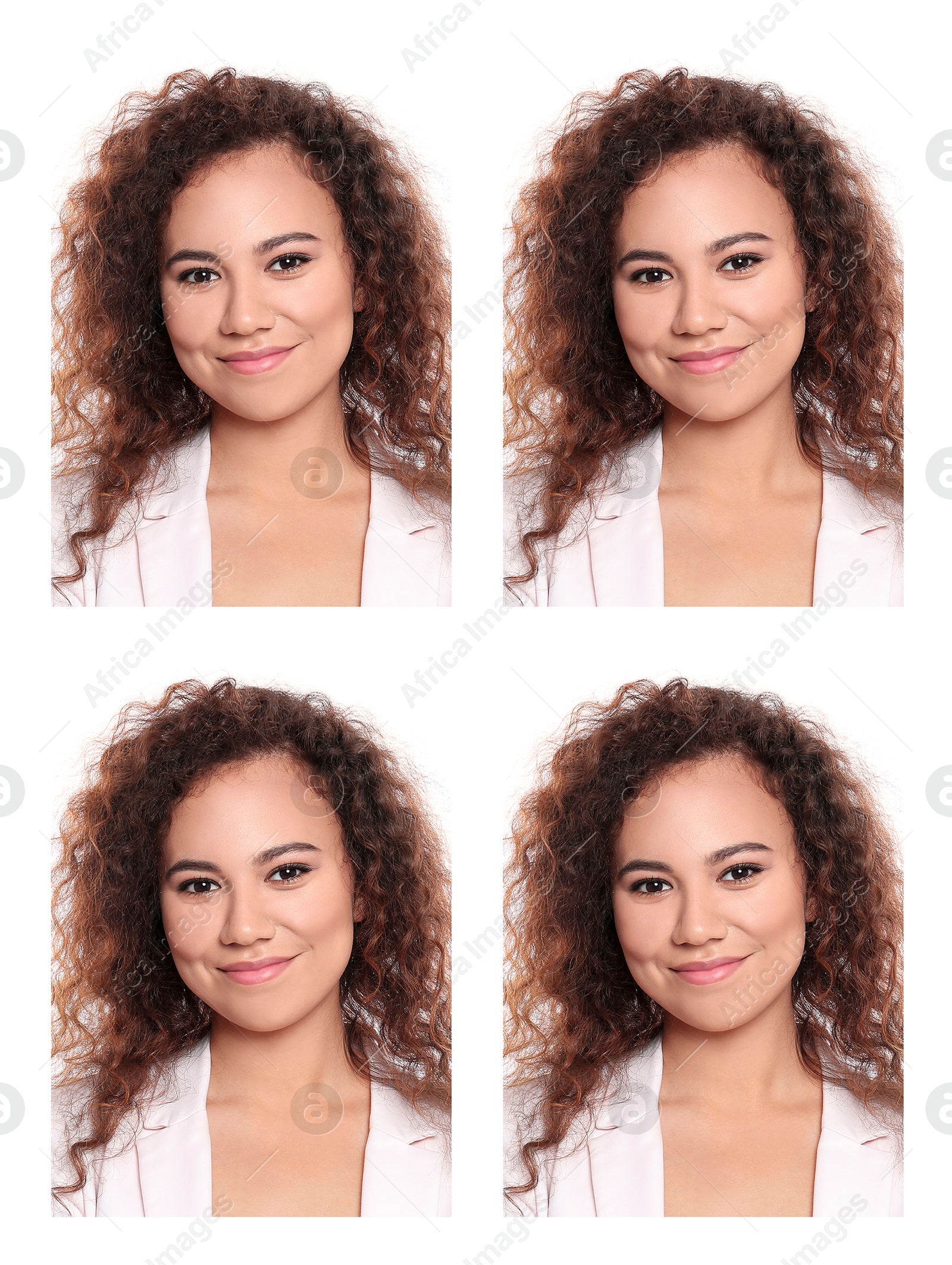 Image of Photo of woman for passport or other document on white background, set