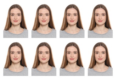 Image of Photo of woman for passport or other document on white background, set