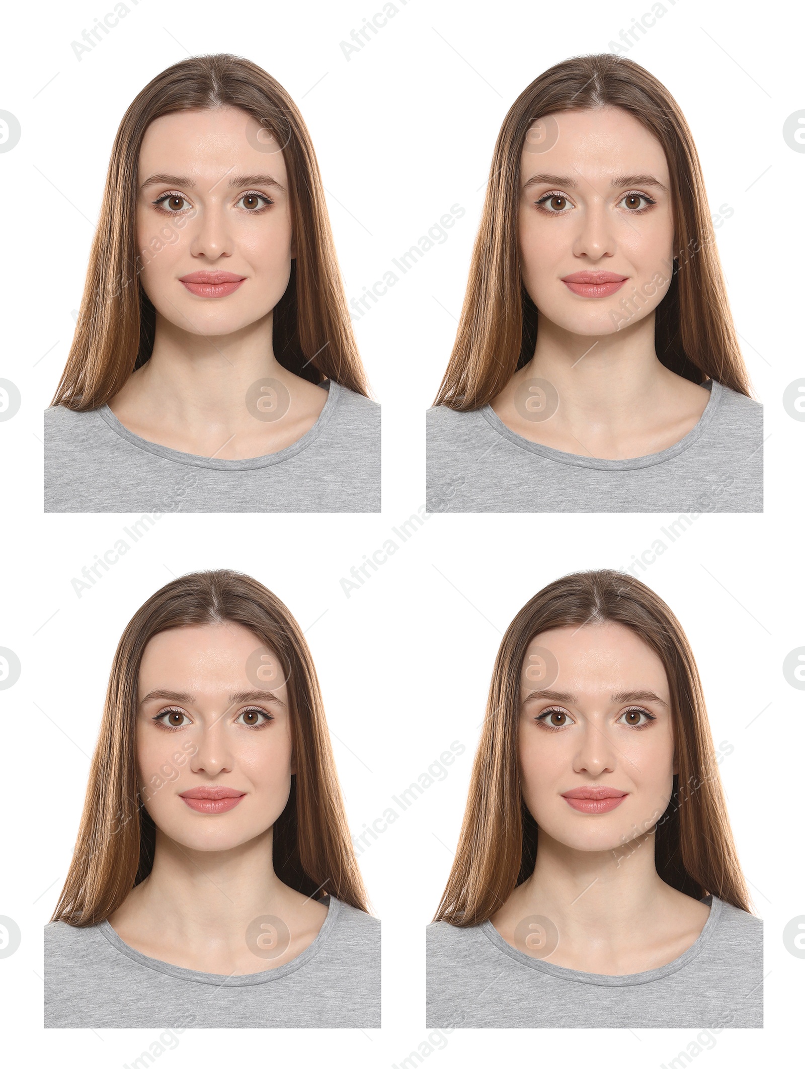 Image of Photo of woman for passport or other document on white background, set