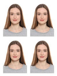 Image of Photo of woman for passport or other document on white background, set