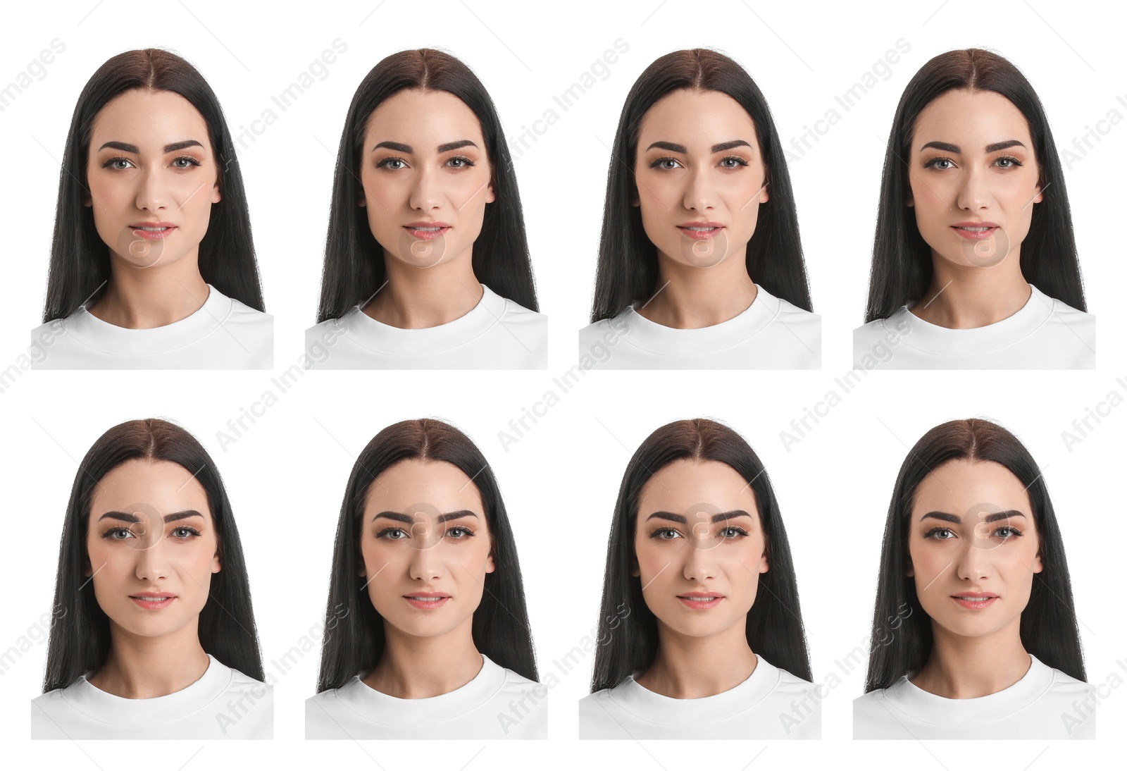 Image of Photo of woman for passport or other document on white background, set