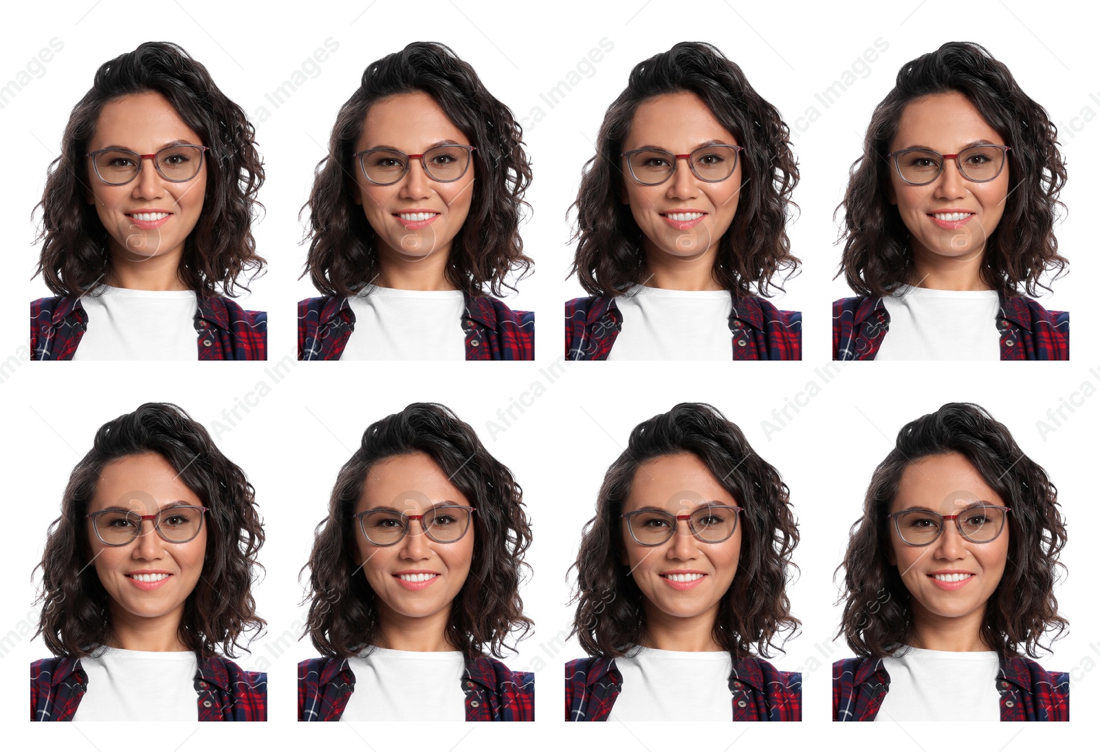 Image of Photo of woman for passport or other document on white background, set