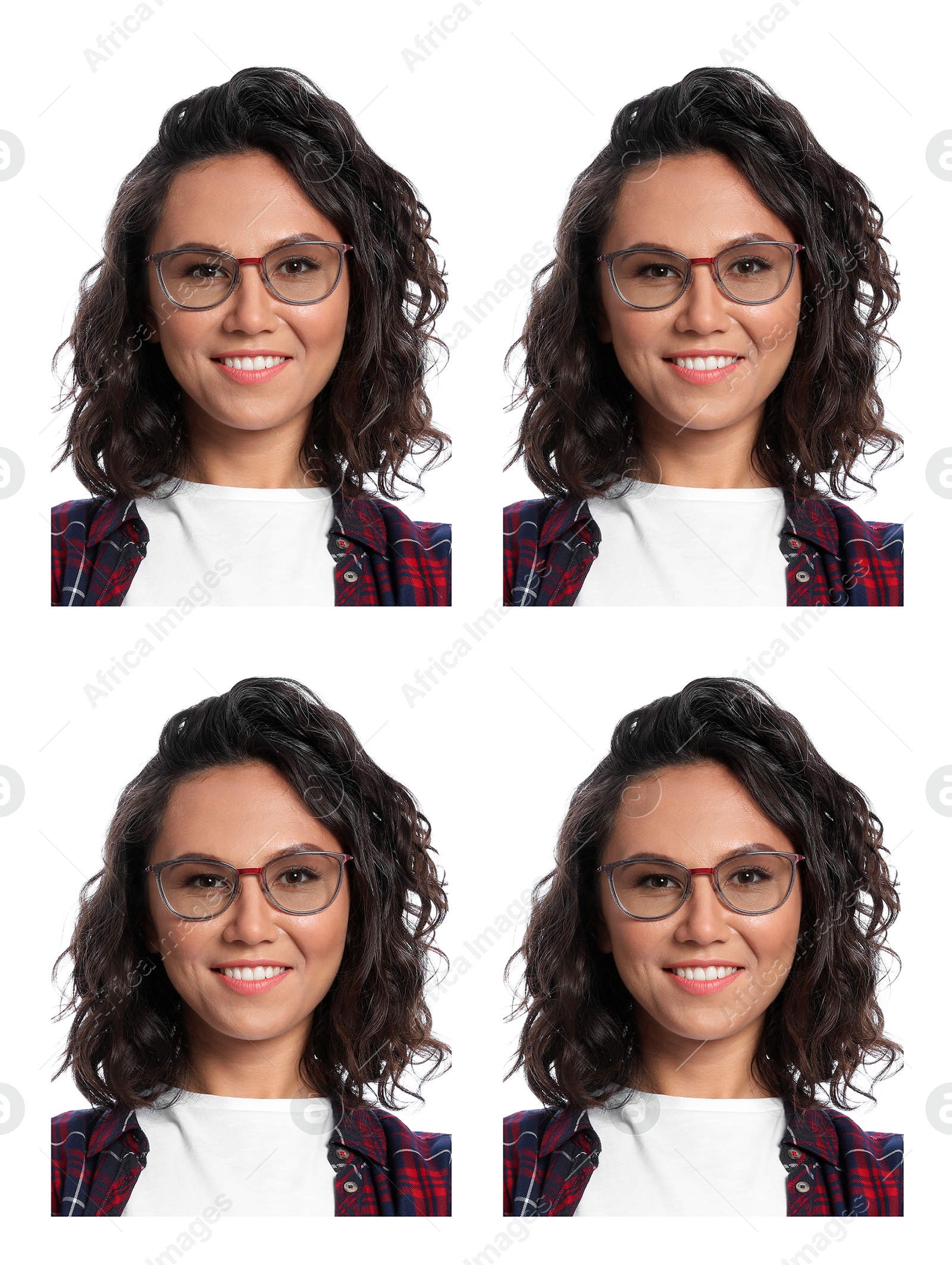 Image of Photo of woman for passport or other document on white background, set