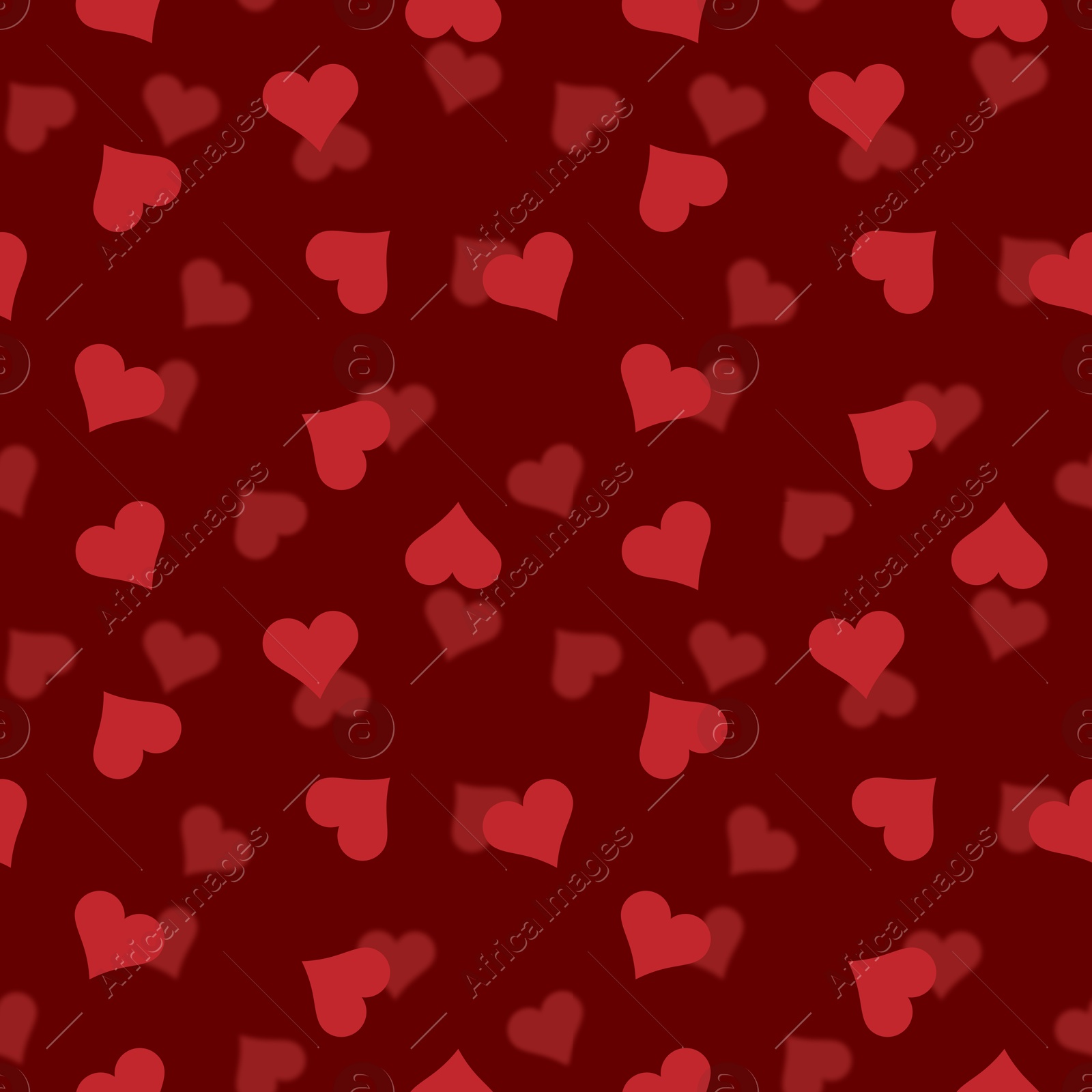 Image of Pattern of red hearts on color background