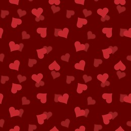 Image of Pattern of red hearts on color background