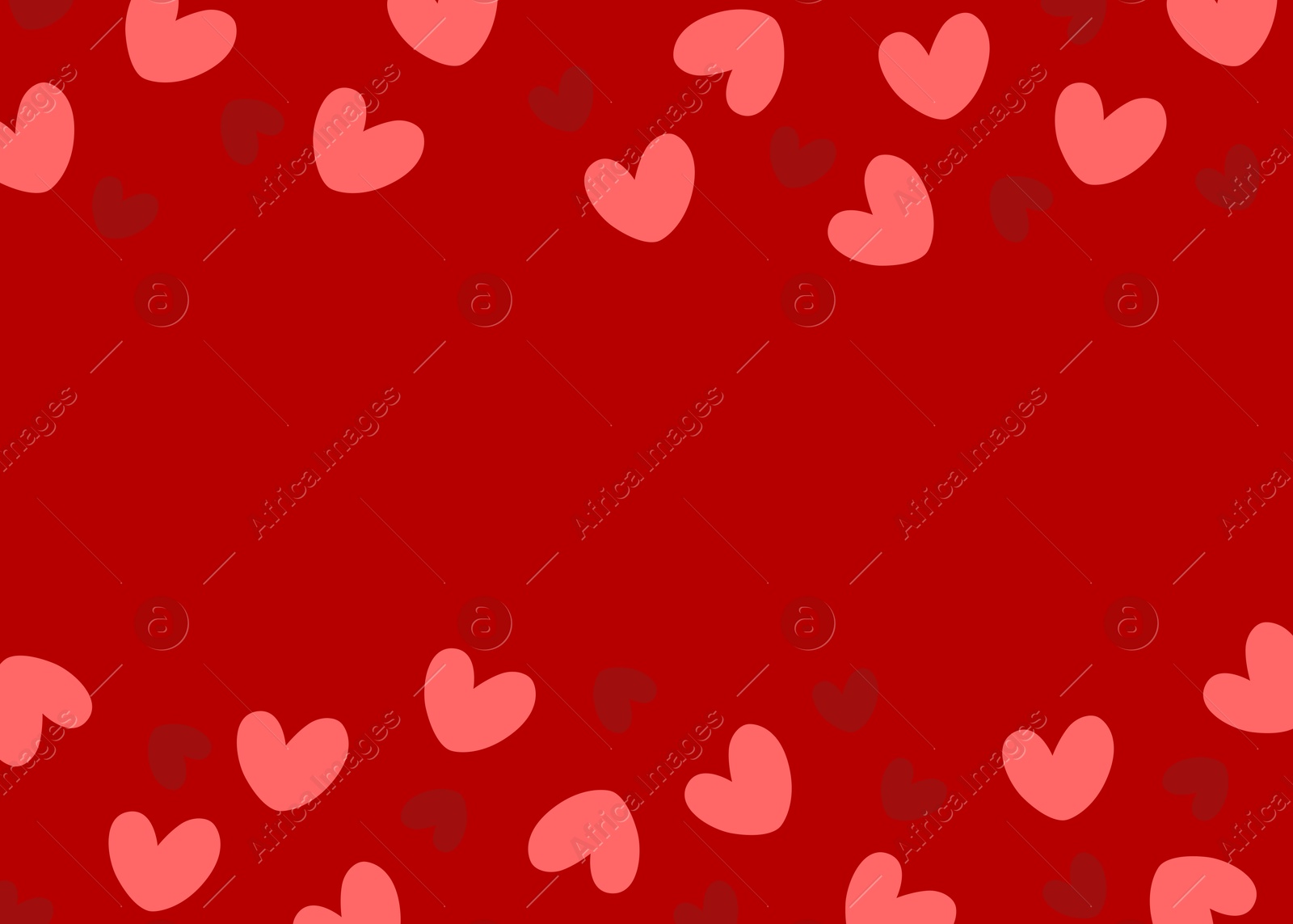 Image of Many hearts on red background, space for text