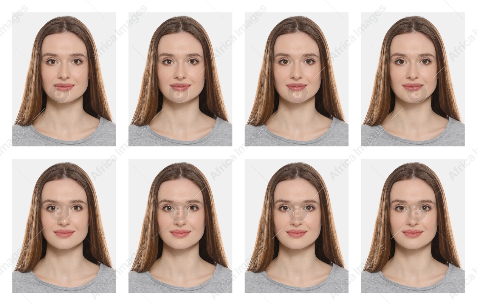 Image of Photo of woman for passport or other document on white background, set