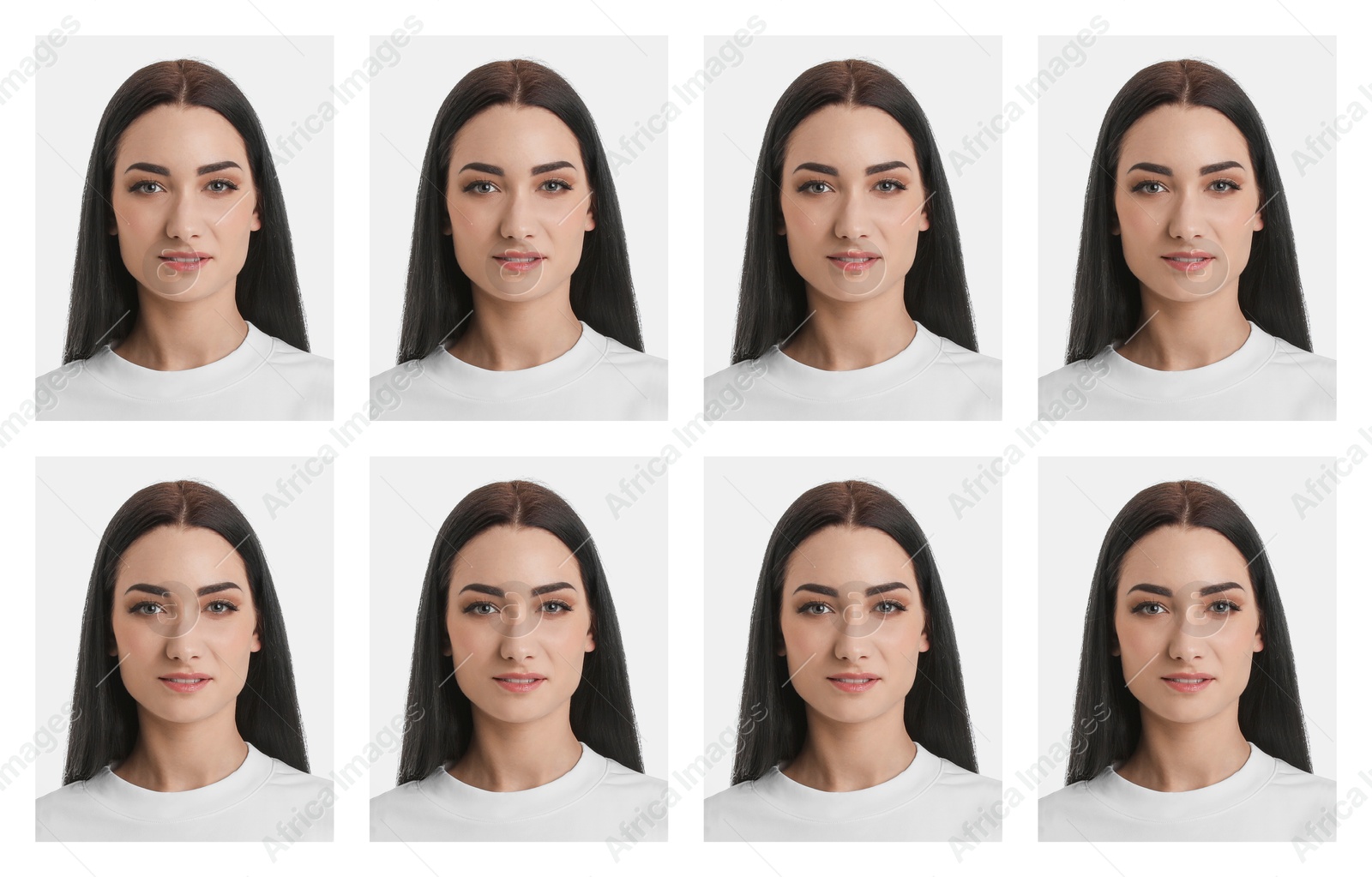 Image of Photo of woman for passport or other document on white background, set