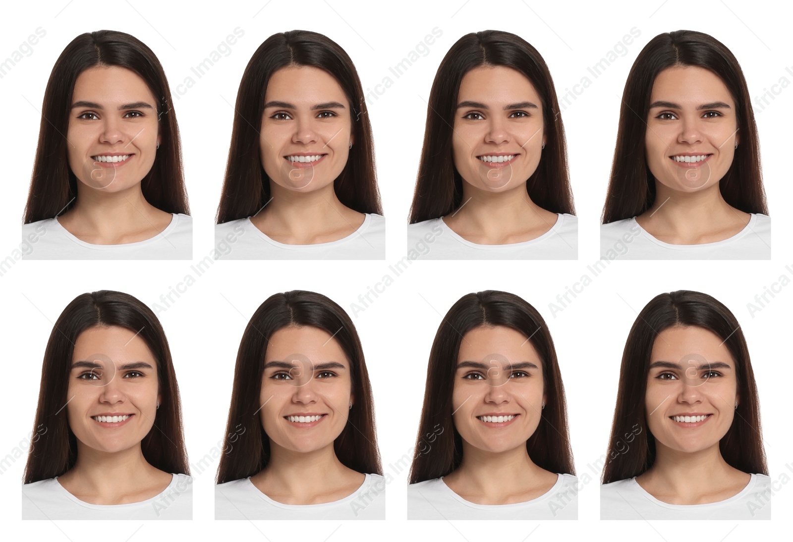 Image of Photo of woman for passport or other document on white background, set