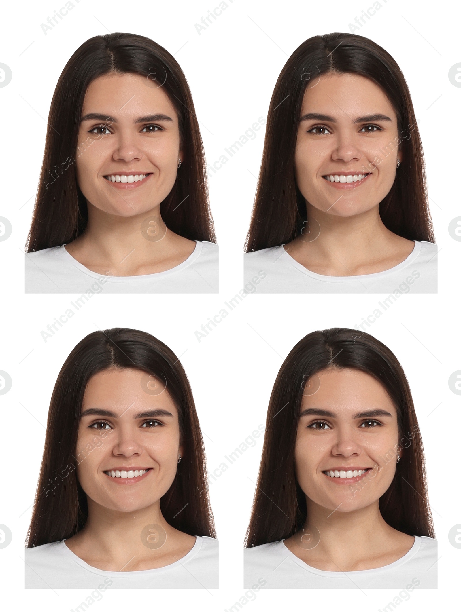 Image of Photo of woman for passport or other document on white background, set