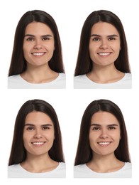 Image of Photo of woman for passport or other document on white background, set