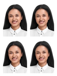 Image of Photo of woman for passport or other document on white background, set