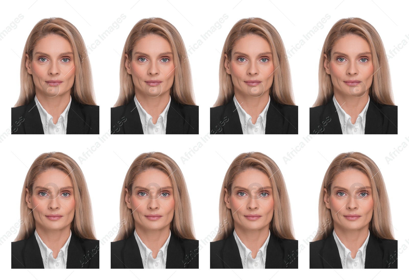 Image of Photo of woman for passport or other document on white background, set