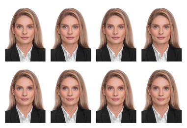 Image of Photo of woman for passport or other document on white background, set