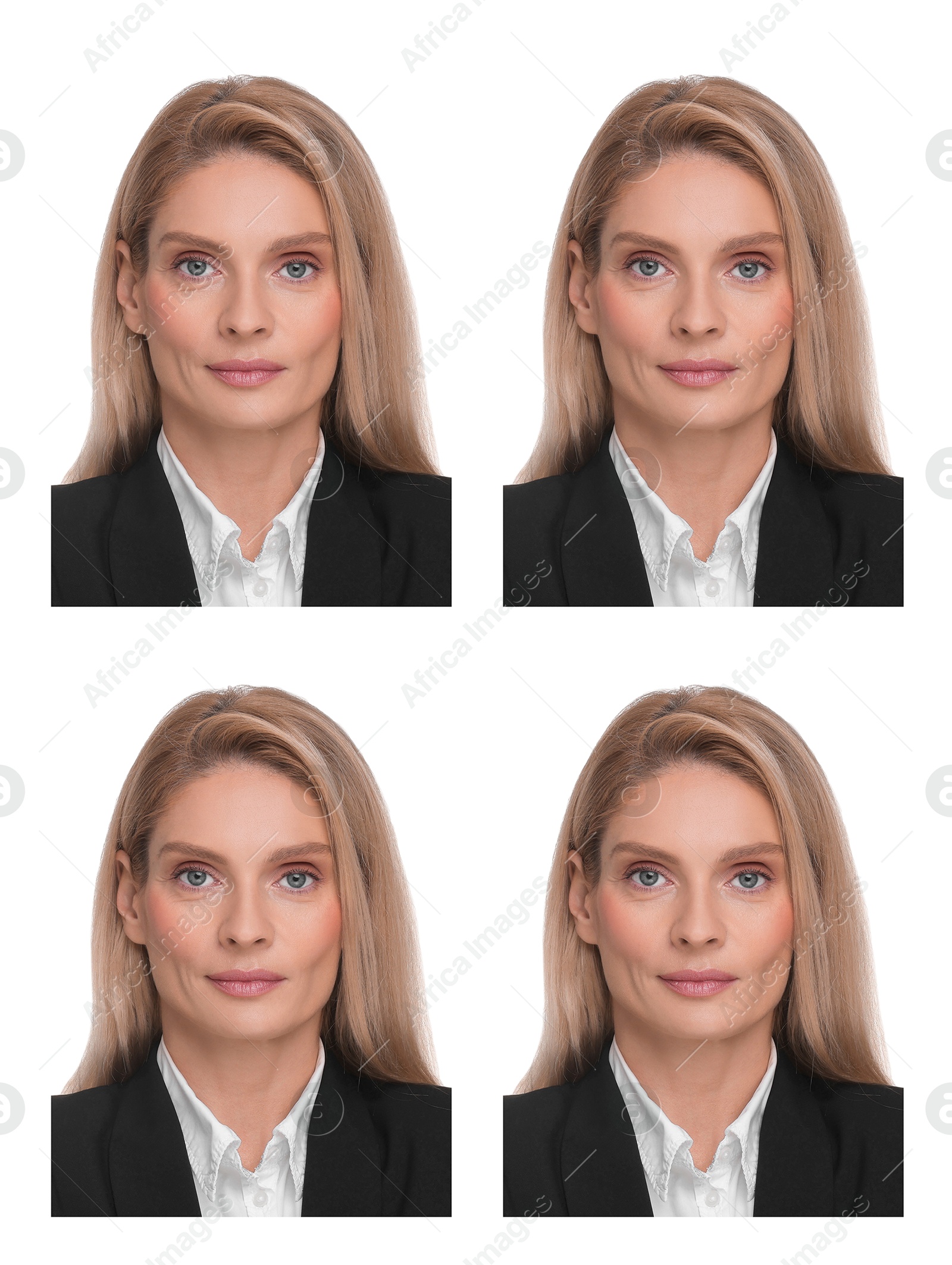 Image of Photo of woman for passport or other document on white background, set