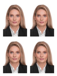 Image of Photo of woman for passport or other document on white background, set