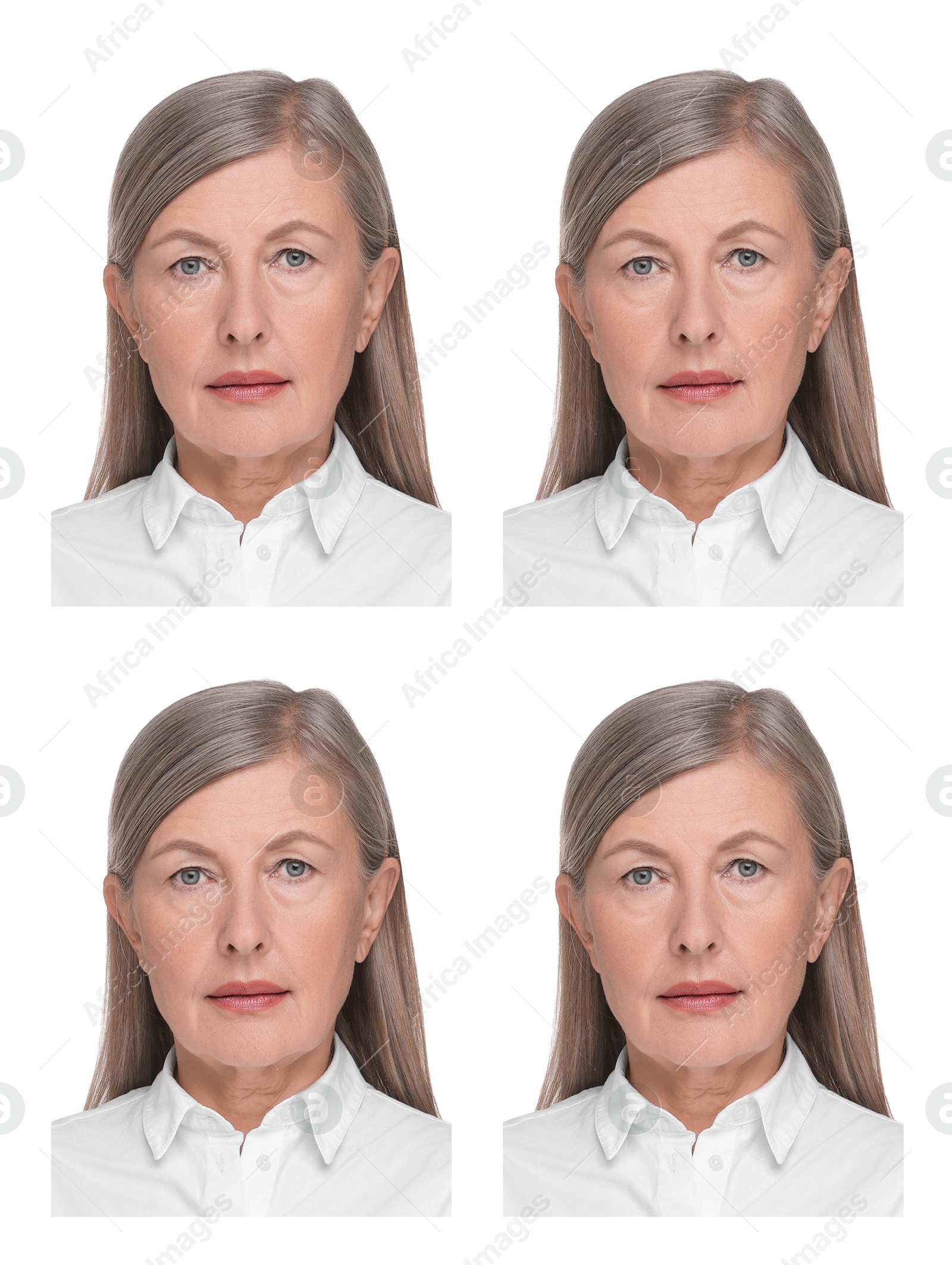 Image of Photo of woman for passport or other document on white background, set