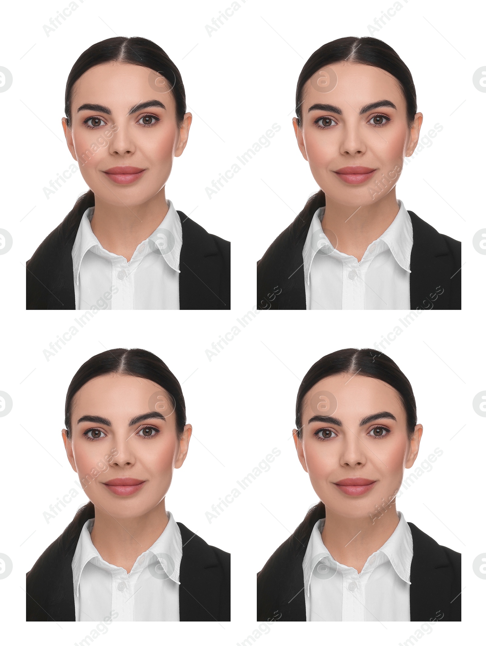 Image of Photo of woman for passport or other document on white background, set