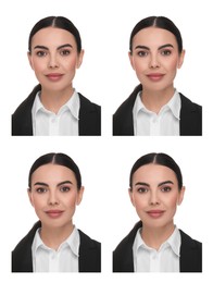 Image of Photo of woman for passport or other document on white background, set