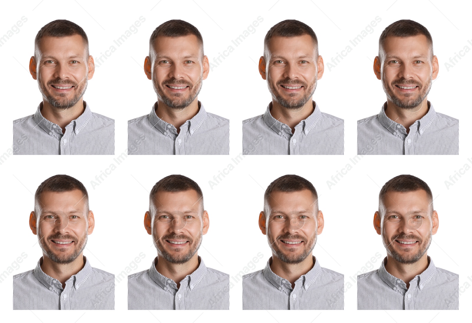 Image of Photo of man for passport or other document on white background, set