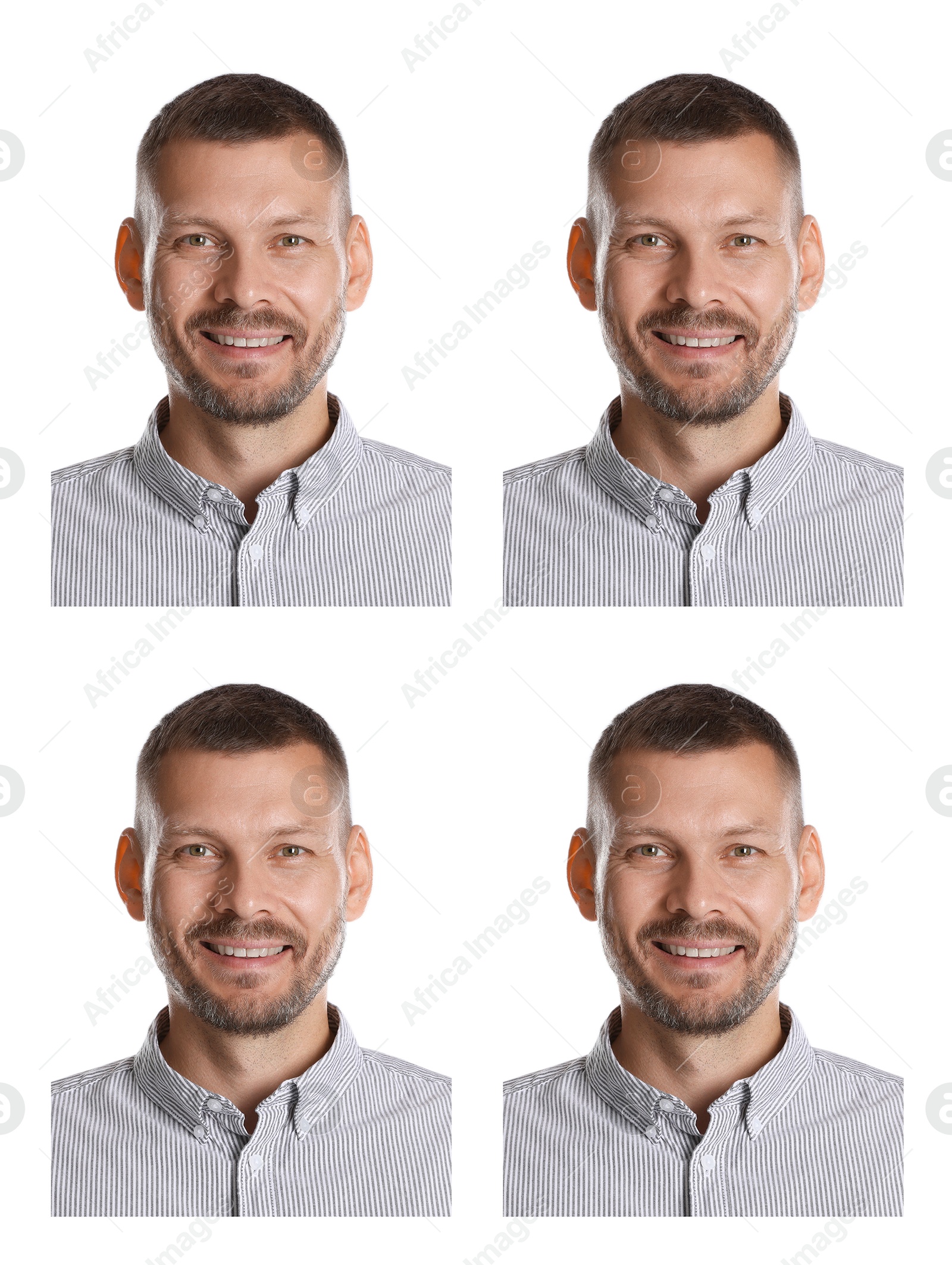 Image of Photo of man for passport or other document on white background, set