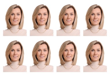 Image of Photo of woman for passport or other document on white background, set