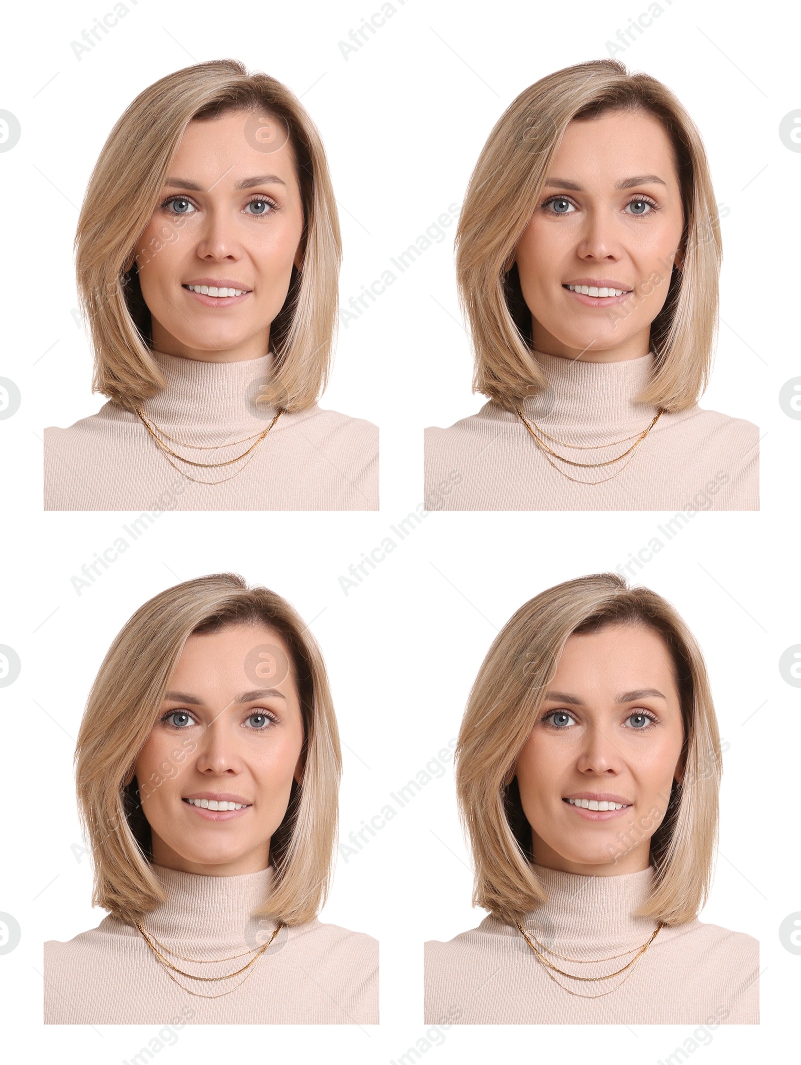 Image of Photo of woman for passport or other document on white background, set