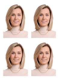 Image of Photo of woman for passport or other document on white background, set