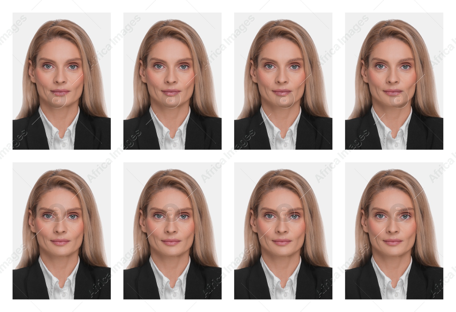 Image of Photo of woman for passport or other document on white background, set