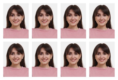 Image of Photo of woman for passport or other document on white background, set