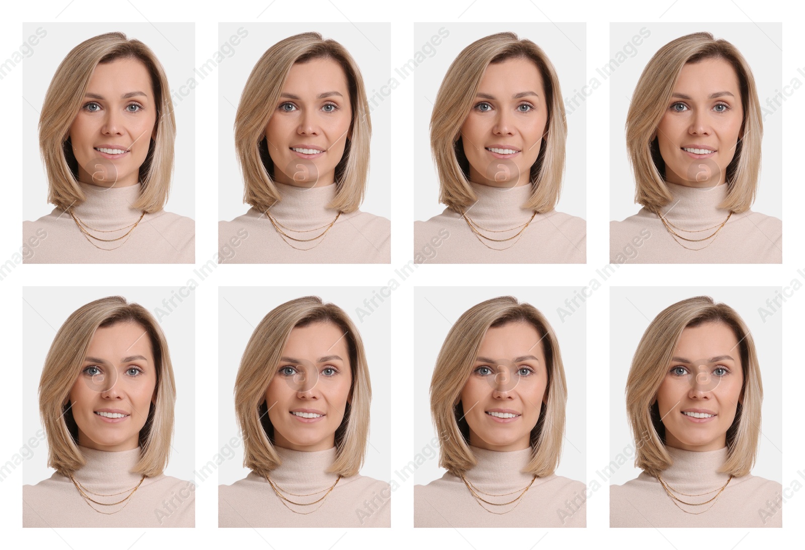 Image of Photo of woman for passport or other document on white background, set