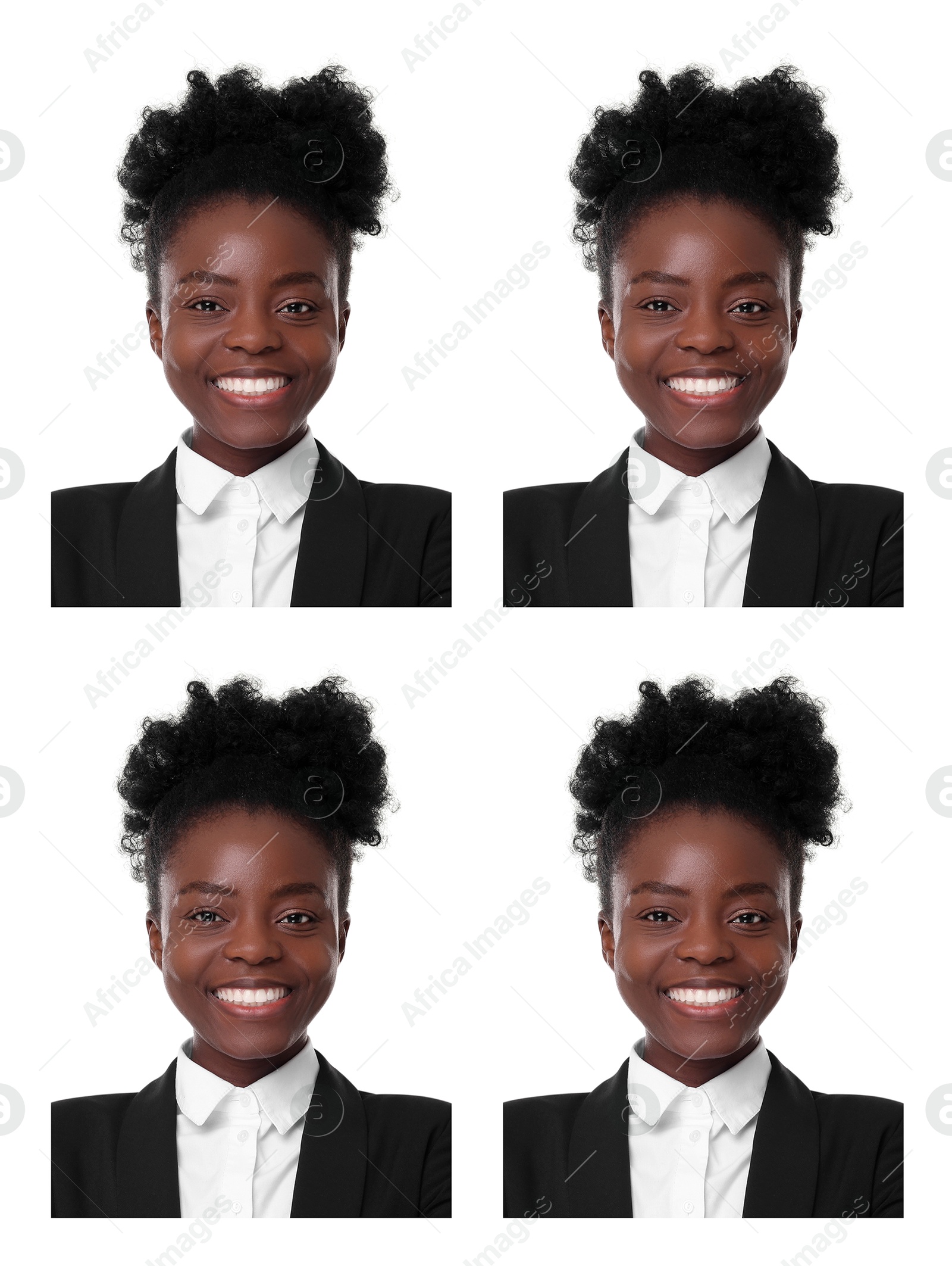 Image of Photo of woman for passport or other document on white background, set