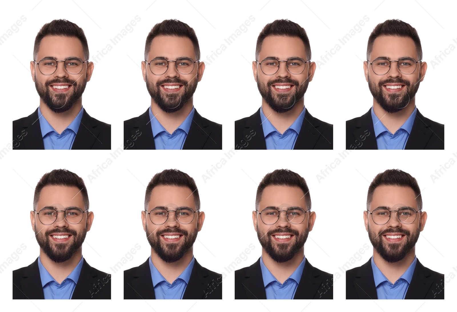 Image of Photo of man for passport or other document on white background, set