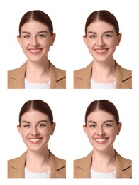 Image of Photo of woman for passport or other document on white background, set