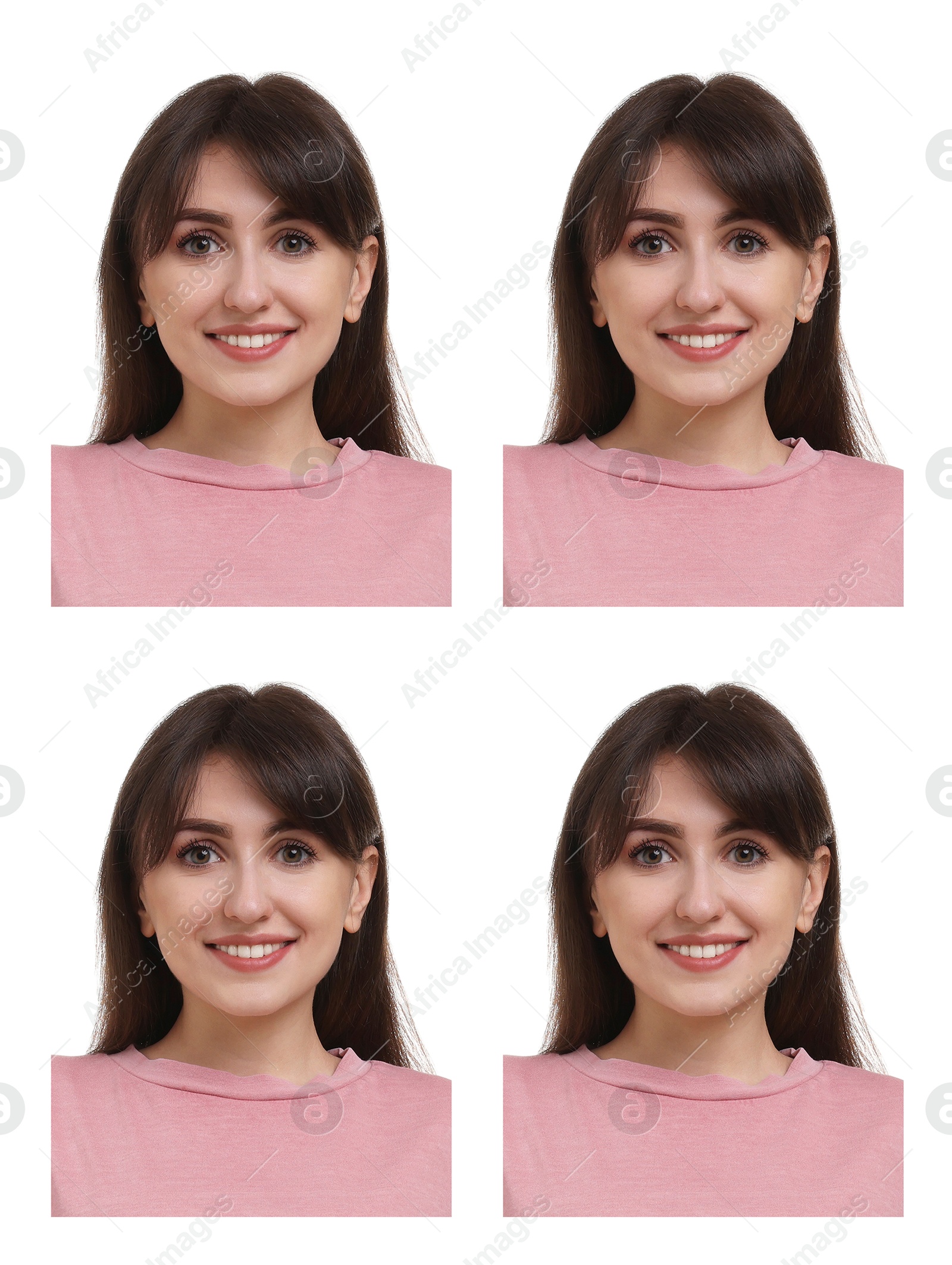 Image of Photo of woman for passport or other document on white background, set