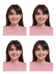 Image of Photo of woman for passport or other document on white background, set