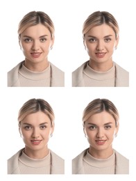 Image of Photo of woman for passport or other document on white background, set