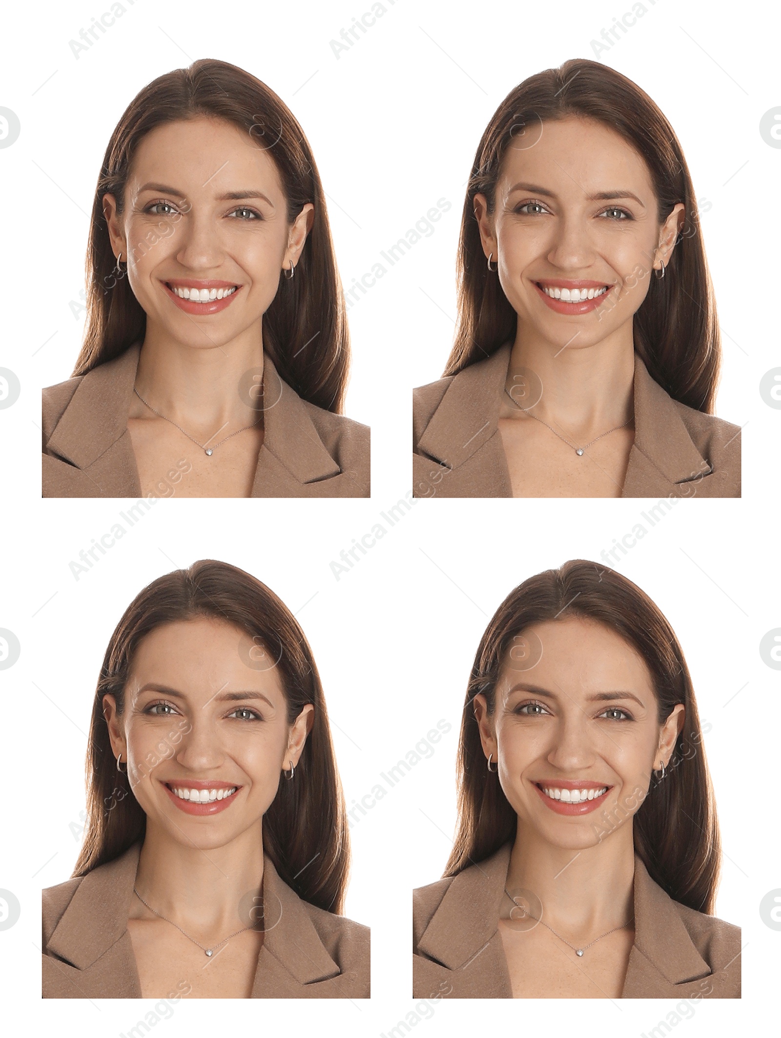 Image of Photo of woman for passport or other document on white background, set