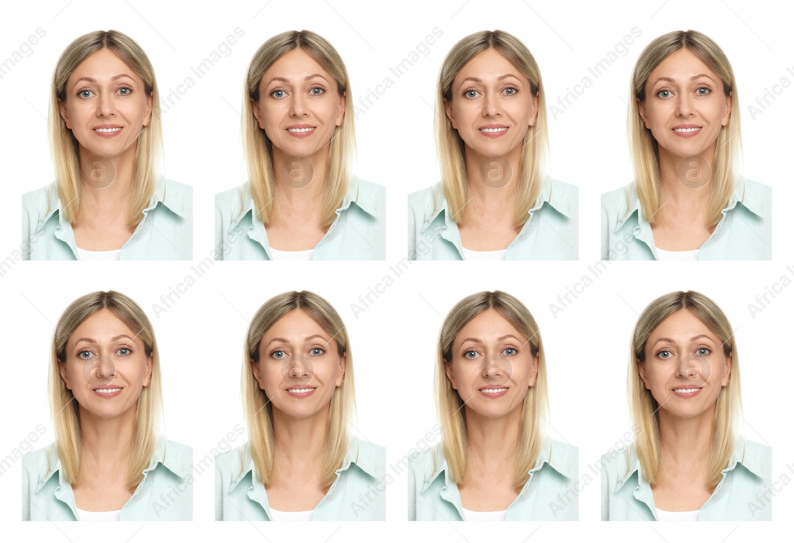 Image of Photo of woman for passport or other document on white background, set