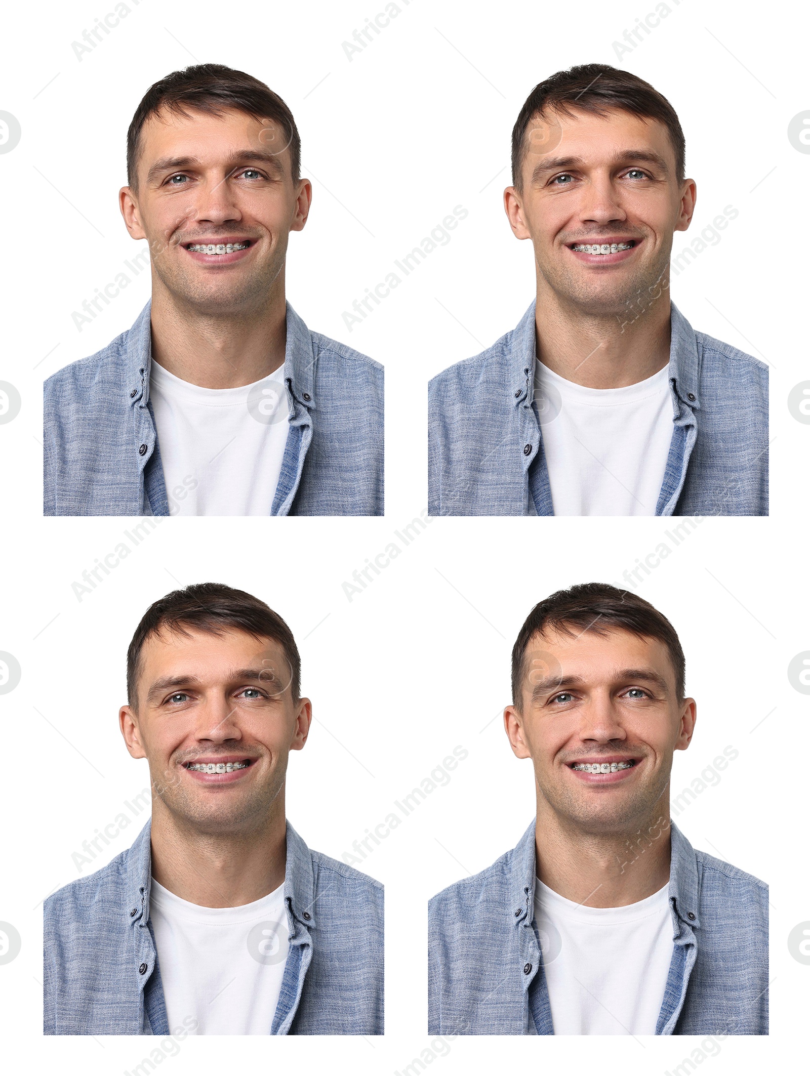 Image of Photo of man for passport or other document on white background, set