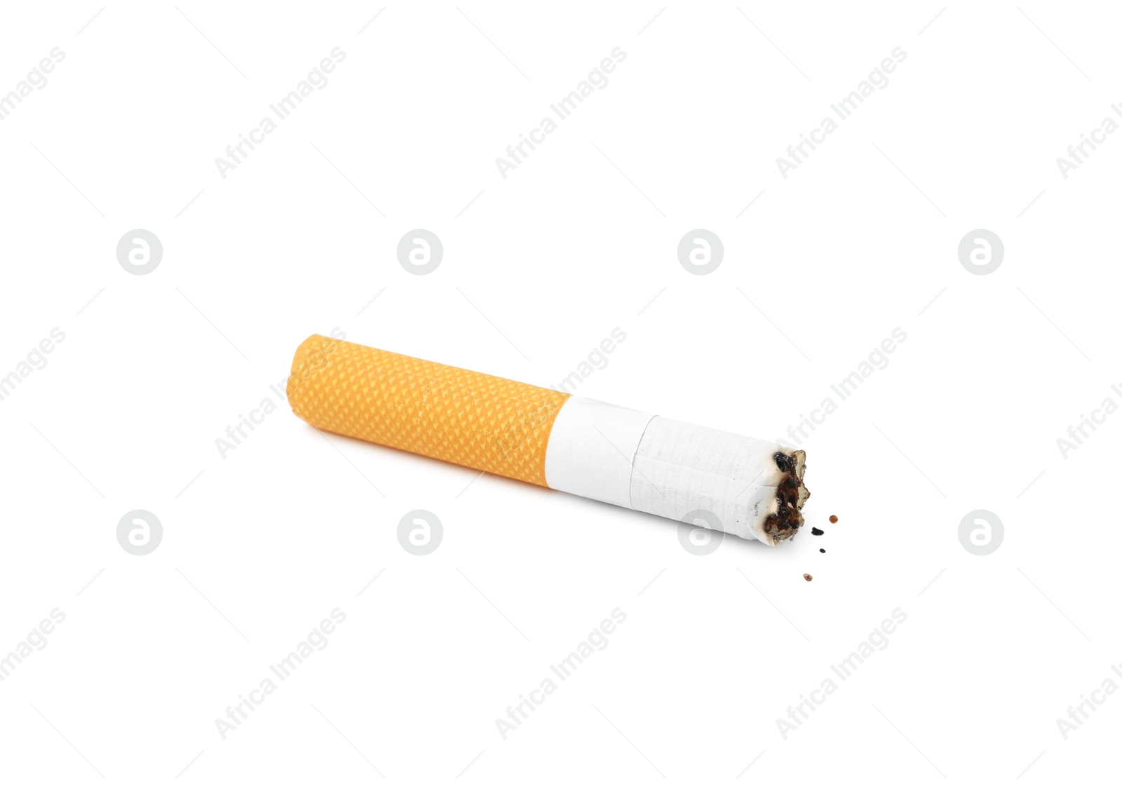 Photo of One cigarette butt isolated on white. Smoking habit