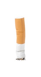 Photo of One cigarette butt isolated on white. Smoking habit