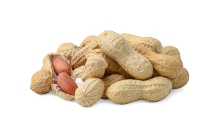 Photo of Pile of fresh peanuts isolated on white